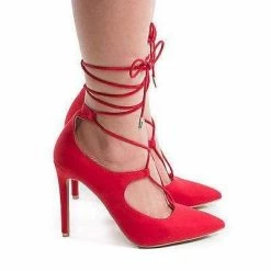 Riseup31V By Anne Michelle, Pointy Toe Corset Lace Up Leg Wrap Stiletto Heel Pumps