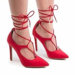 Riseup31V By Anne Michelle, Pointy Toe Corset Lace Up Leg Wrap Stiletto Heel Pumps