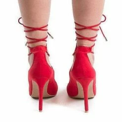 Riseup31V By Anne Michelle, Pointy Toe Corset Lace Up Leg Wrap Stiletto Heel Pumps