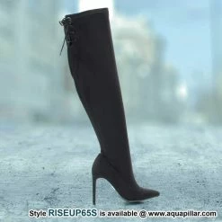 Riseup65s By Anne Michelle, Pull-On High Heel Over Knee Boot W Lace Tie Fastening Drawstring