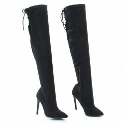 Riseup65s By Anne Michelle, Pull-On High Heel Over Knee Boot W Lace Tie Fastening Drawstring