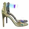 Anne Michelle Timeless18 Lucite Clear Strap High Heel Dress Sandal W Snake & Metallic