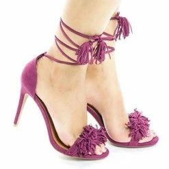 Berlin100 By Aquapillar, Open Toe Fringe Leg Wrap Stiletto Heel Pumps