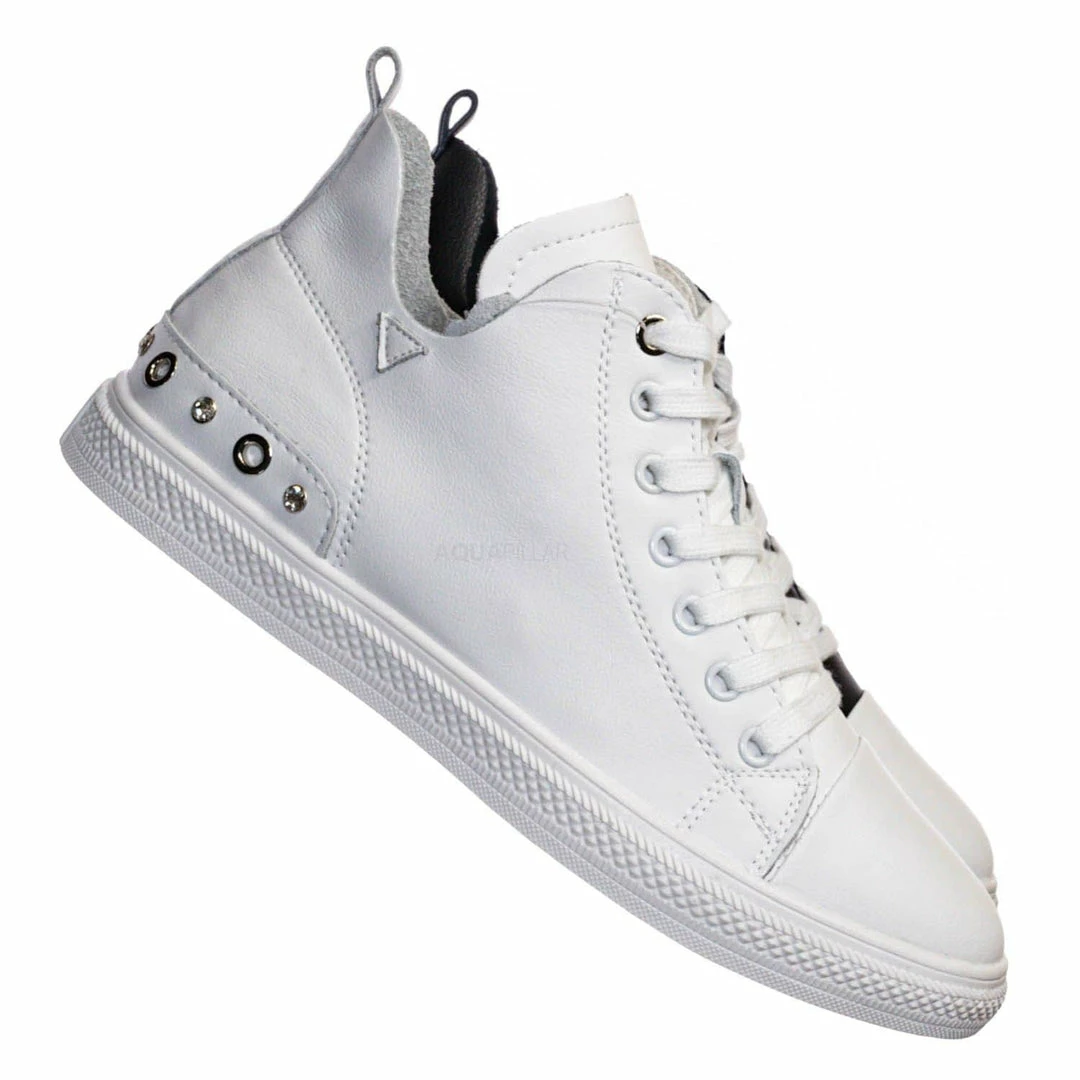Aquapillar New Constant5 Leather Rhinestone Fashion Sneakers - Womens Casual High Top Shoes