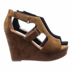 Aquapillar Hiking Platform Wedge Sandal W Hook & Loop & Side Cutout & Peep Toe New