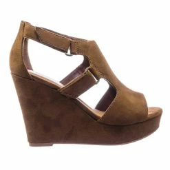 Aquapillar Hiking Platform Wedge Sandal W Hook & Loop & Side Cutout & Peep Toe New