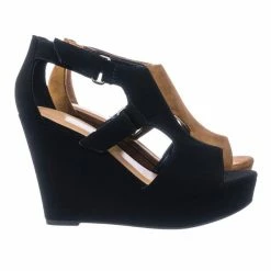 Aquapillar Hiking Platform Wedge Sandal W Hook & Loop & Side Cutout & Peep Toe New