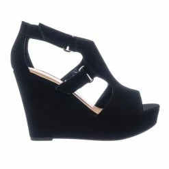 Aquapillar Hiking Platform Wedge Sandal W Hook & Loop & Side Cutout & Peep Toe New