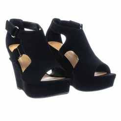 Aquapillar Hiking Platform Wedge Sandal W Hook & Loop & Side Cutout & Peep Toe New