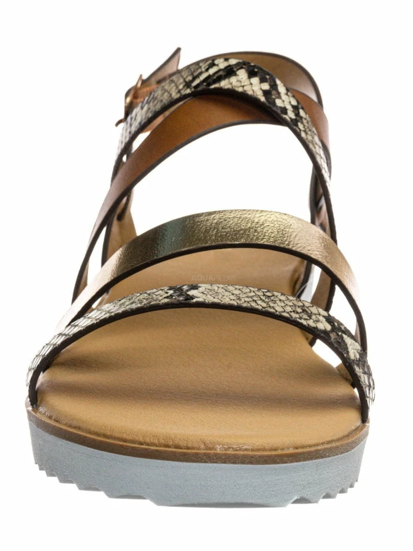 Aquapillar Pansy24 Lightweight Foam Flatofrm Sandal - Platform Strappy Mix Print Flat Shoes New