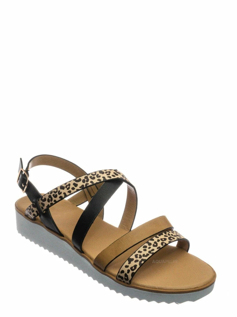 Aquapillar Pansy24 Lightweight Foam Flatofrm Sandal - Platform Strappy Mix Print Flat Shoes New