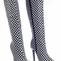 Aquapillar Pledge27 Pointed Toe Knee High Heel Dress Sandal W Checker Solid & Glitter New