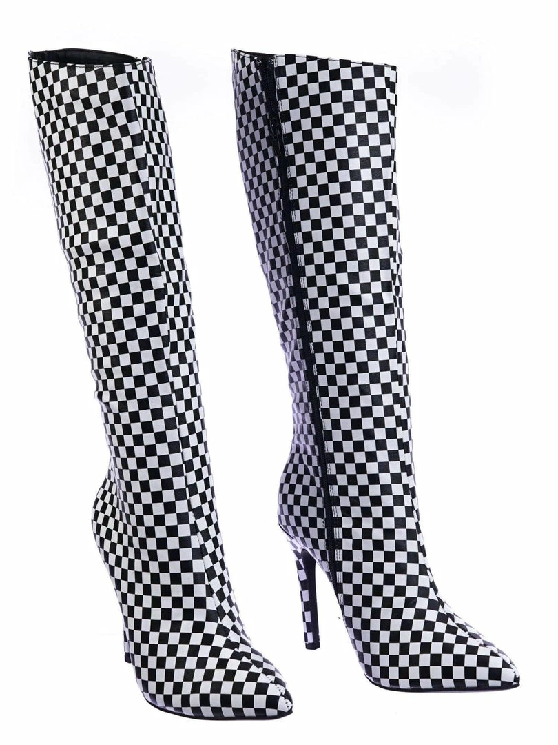 Aquapillar Pledge27 Pointed Toe Knee High Heel Dress Sandal W Checker Solid & Glitter New