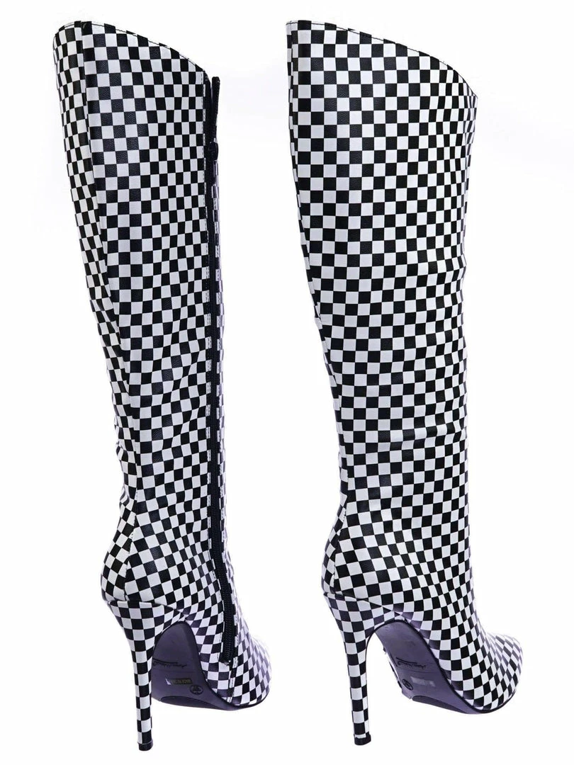 Aquapillar Pledge27 Pointed Toe Knee High Heel Dress Sandal W Checker Solid & Glitter New