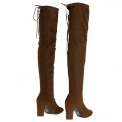 Aquapillar New Snivy OTK Over Knee Thigh Slouchy Boots - Women Back Lace Tie & Block Heel