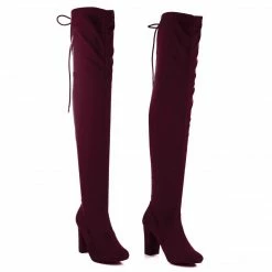 Aquapillar New Snivy OTK Over Knee Thigh Slouchy Boots - Women Back Lace Tie & Block Heel