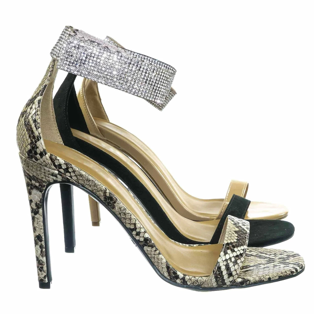 Aquapillar New Timeless30 Rhinestone Ankle Strap Sandal - Women High Heel Open Toe Evening Shoe