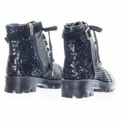 Aquapillar Tread12 Lace Up Combat Boots W Sequins & Faux Fur Lining In GoldLace Or Velvet