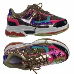 Aquapillar New Tubuler04 Metallic Glitter Sequins Fashion Daddy Sneaker W Heavy Rubber Outsole