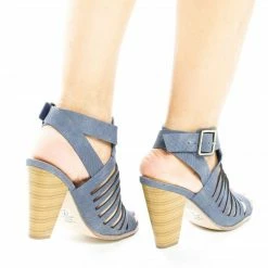 New YummyDS By Aquapillar, Open Toe Caged Ankle Wrap Stacked Heeled Sandals