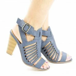 New YummyDS By Aquapillar, Open Toe Caged Ankle Wrap Stacked Heeled Sandals