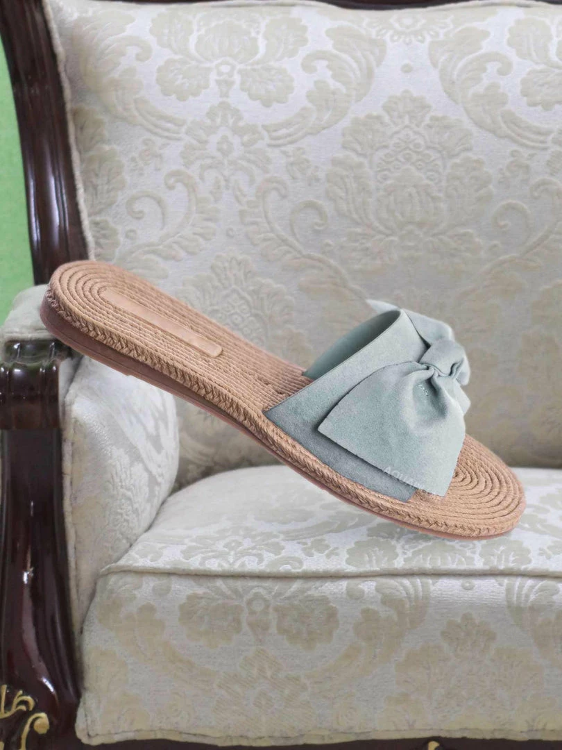 Bamboo Athena12 Espadrille Woven Knotted Bow Slides - Jute Rope Weaved Slip On Sandal