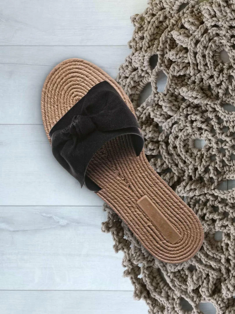 Bamboo Athena12 Espadrille Woven Knotted Bow Slides - Jute Rope Weaved Slip On Sandal