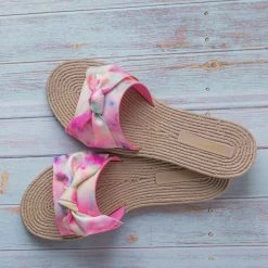 Bamboo Athena12 Espadrille Woven Knotted Bow Slides - Jute Rope Weaved Slip On Sandal