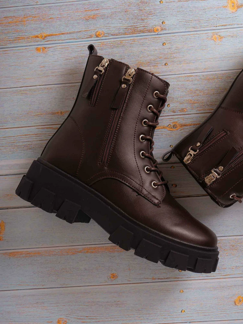 Forever Link Atlantic06 Double Zipper Lace Up Combat Bootie New