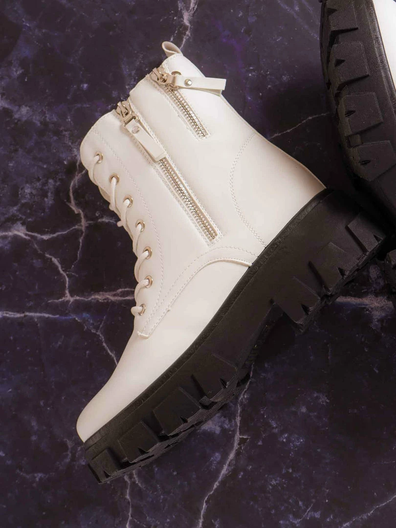 Forever Link Atlantic06 Double Zipper Lace Up Combat Bootie New