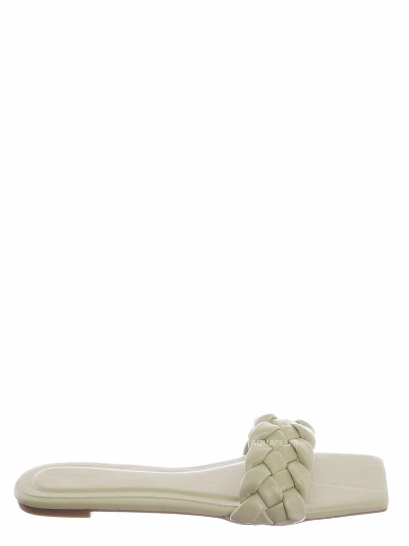 Bamboo Block19 Woven Braided Band Slipper - Womens Open Squared Toe Slip On Flat Sandal