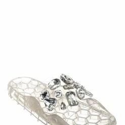 Wild Rose York Jeweled Lucite Poolside Slides - Women Crystal Contoured Footbed Slipper New