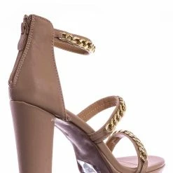 Top Moda Choo28 High Heel Chain Sandal - Womens Block Heel Strappy Open Toe Shoes