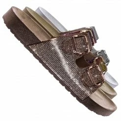 Bamboo Luster01 Rhinestone Molded Footbed Sandal - Contoured Crystal Slip On Slipper