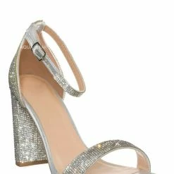 Delicious Lily Rhinestone Two Piece Block Heel Sandal - Women Sparkling Shoe New