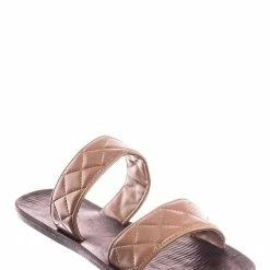 Bamboo Moonbeam65 Quilted Double Strap Slides - Summer Slip On Flat Slipper Sandal