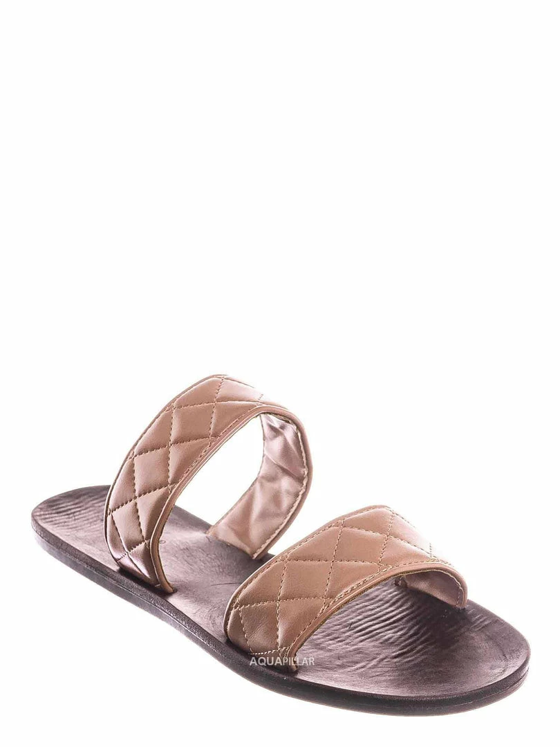 Bamboo Moonbeam65 Quilted Double Strap Slides - Summer Slip On Flat Slipper Sandal