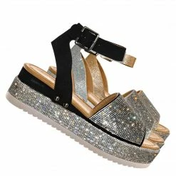 Forever Link Luxury96 Rhinestone Glitter Flatform Sandal - Women Ankle Strap Crystal Platform New