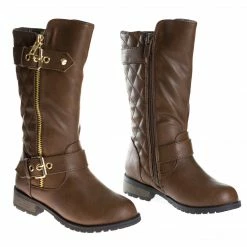 Forever Link Mango21K Childrens Knee High Quilted Riding Boot - Kids Equestrian Shoe