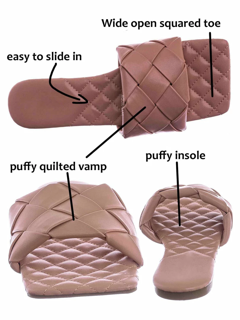 Forever Link Padded18 Wide Woven Slide Sandal - Womens Elongated Open Square Toe Slipper Mule New