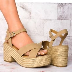 Soda Beauty Espadrille Jute Rope Platform Clog, Womens Ankle Strap Sandal New