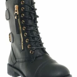 Forever Link Mountain81K Childrens Zip Up Combat Boots - Boy Girl Calf High Shoes