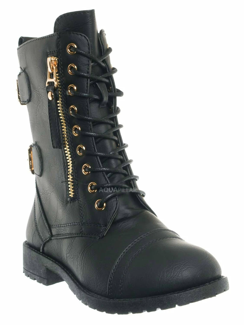 Forever Link Mountain81K Childrens Zip Up Combat Boots - Boy Girl Calf High Shoes