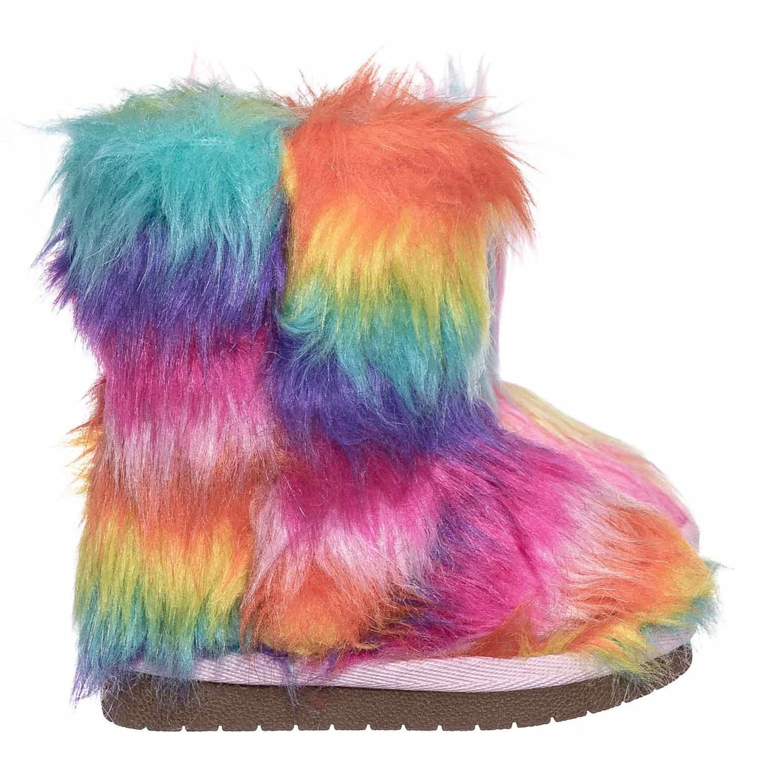Bamboo Alice11KA Toddler Fluffy Faux Fur Mukluk - Baby Girl Rainbow Winter Slipper Boot New
