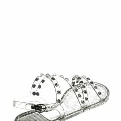 Bamboo Alison01 Lucite Rhinestone Jelly Sandal - Punk Rock Gladiator Rainbow Flats