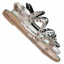 Bamboo Alison01 Lucite Rhinestone Jelly Sandal - Punk Rock Gladiator Rainbow Flats