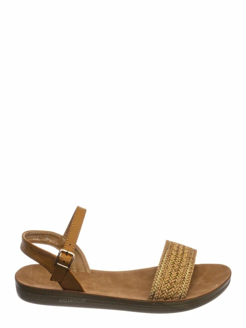 Bamboo Amaya01JP Woven Ankle Strap Flat Sandal - Women Flexible Contour Molded Outsole