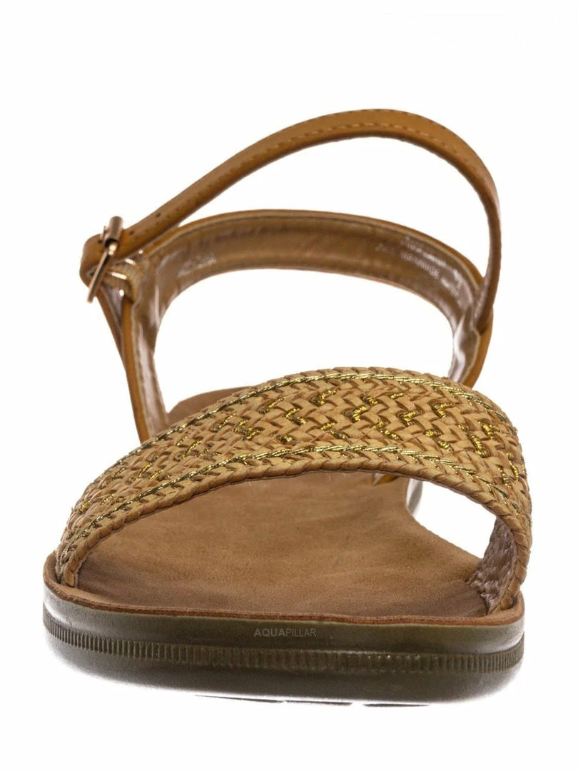 Bamboo Amaya01JP Woven Ankle Strap Flat Sandal - Women Flexible Contour Molded Outsole