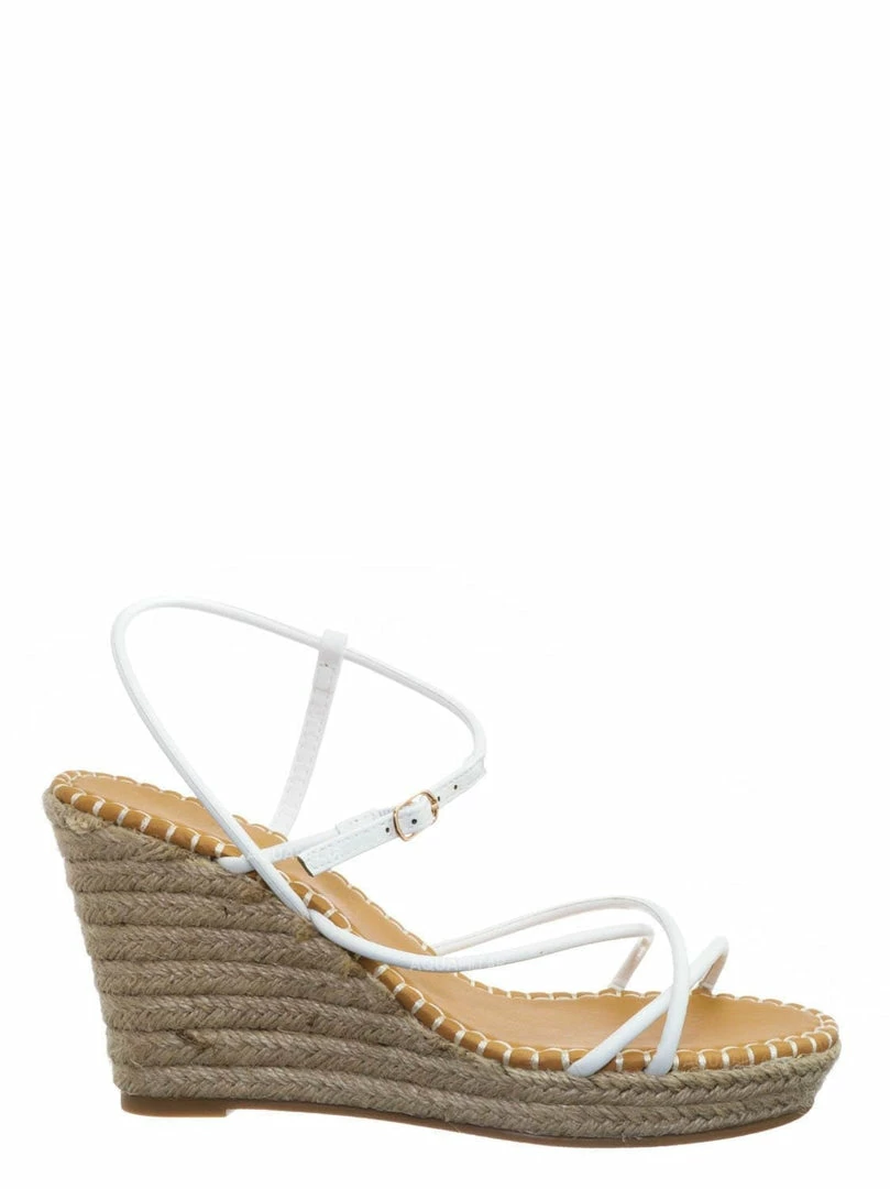 Bamboo New Announce03 Thin Strap Espadrille Wedge -Women Woven Platform Barely There Sandal