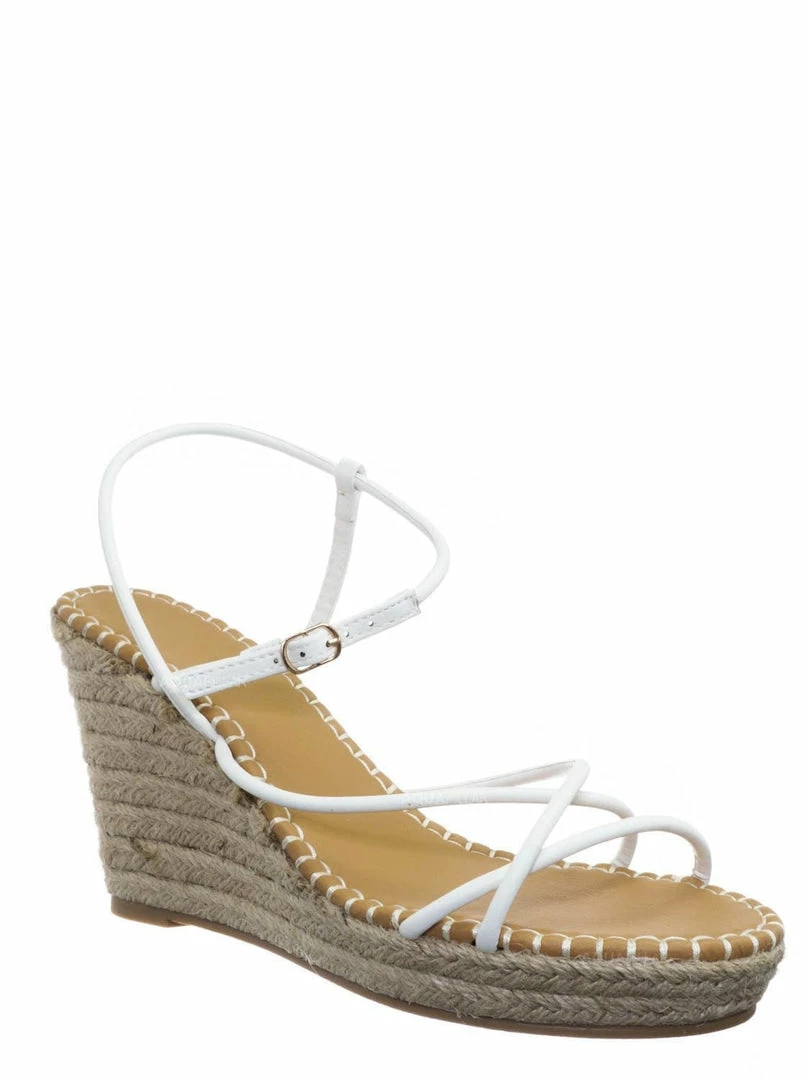 Bamboo New Announce03 Thin Strap Espadrille Wedge -Women Woven Platform Barely There Sandal